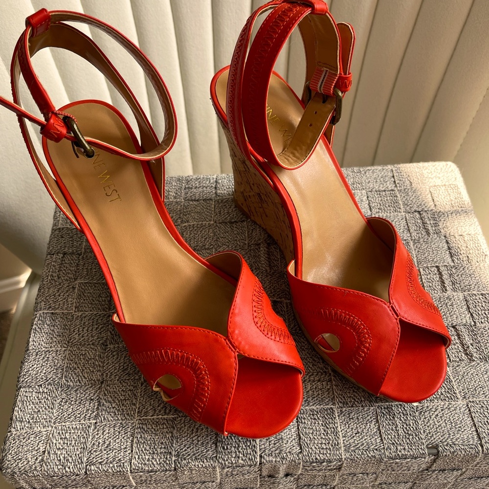 Nine West cork platform wedges, worn 3 times.